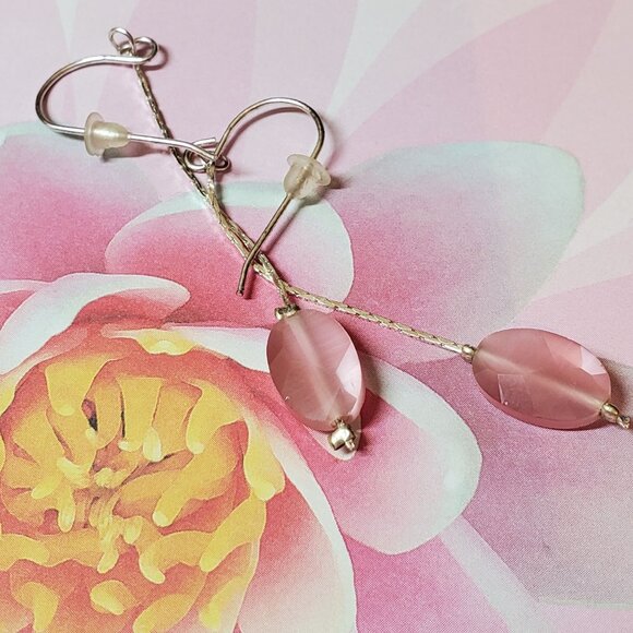 Pink Bead & Silver Drop Earrings - Picture 6 of 7